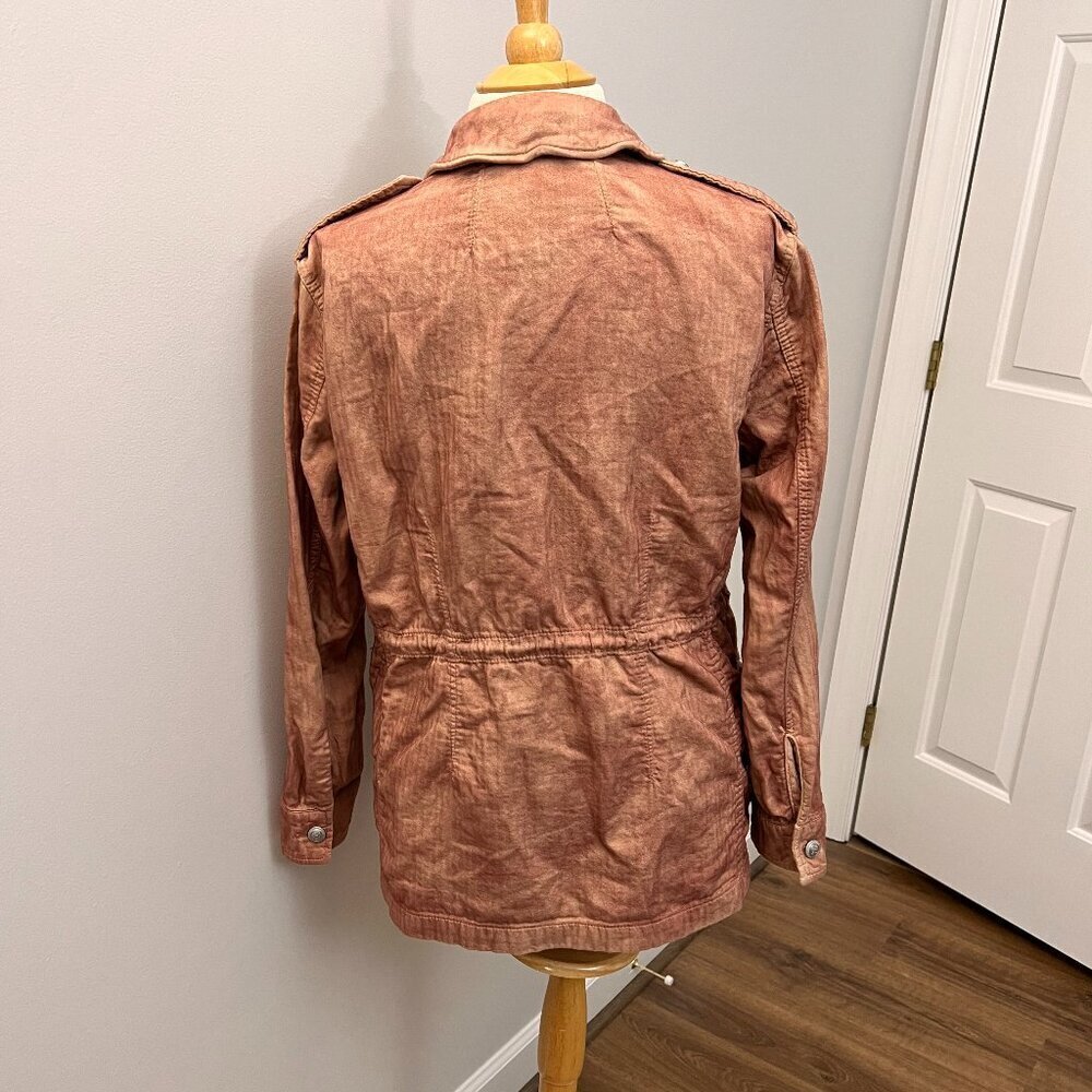 FREE PEOPLE Rose Pink Double Cloth Military Jacket Pockets Cinch Tie Waist Sz XS - Picture 4 of 15